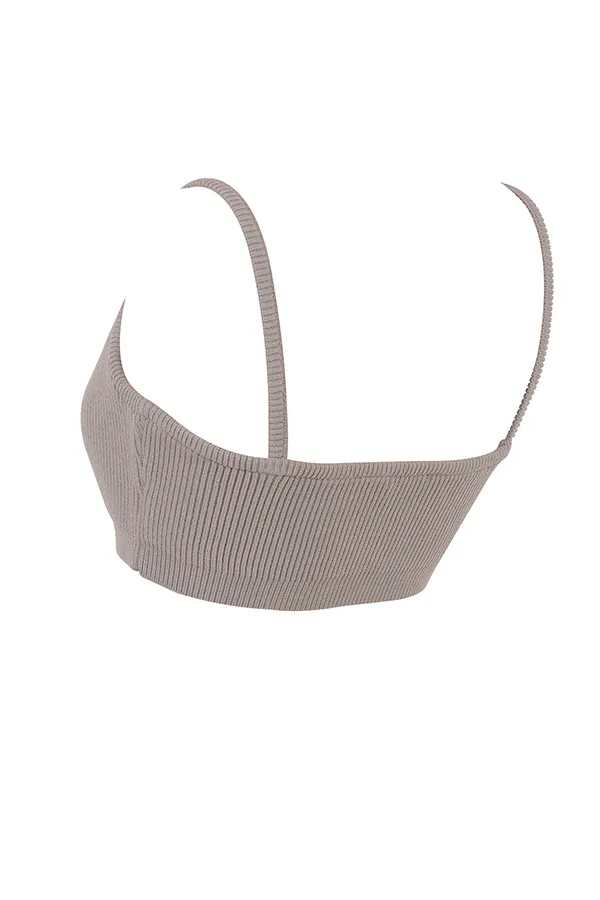 House Of CB MischaTaupe Ribbed Knit Bralette 8211 SALE Taupe Women Tops