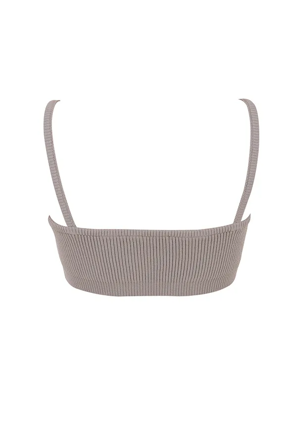 House Of CB MischaTaupe Ribbed Knit Bralette 8211 SALE Taupe Women Tops