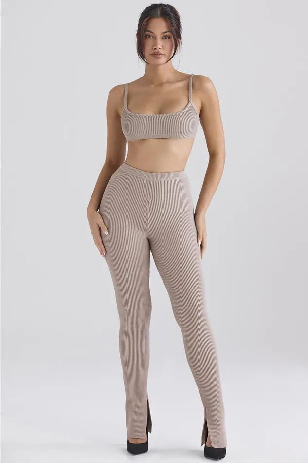 House Of CB MischaTaupe Ribbed Knit Bralette 8211 SALE Taupe Women Tops