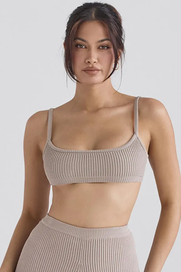 House Of CB MischaTaupe Ribbed Knit Bralette 8211 SALE Taupe Women Tops