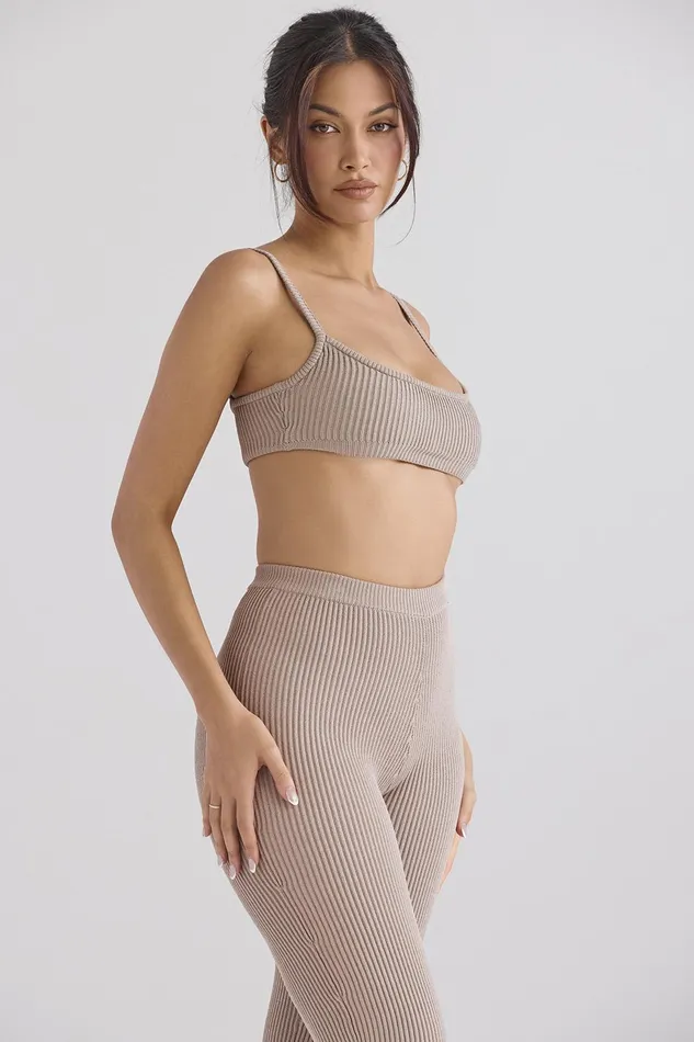 House Of CB MischaTaupe Ribbed Knit Bralette 8211 SALE Taupe Women Tops