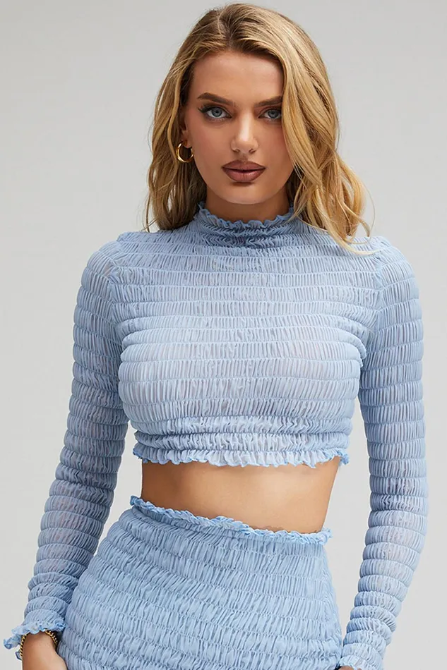 House Of CB Mistress Rocks 039Delight039 Powder Blue Shirred Crop Top 8211 SALE Women Tops