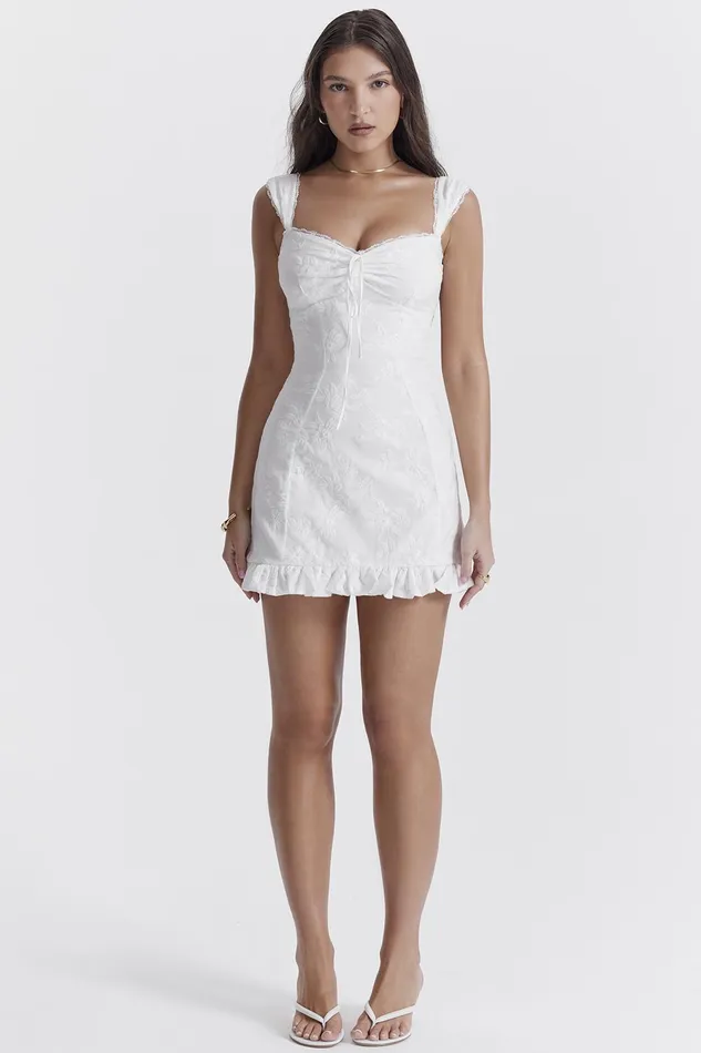 House Of CB OdessaWhite Embroidered Mini Dress White Women Mini Dresses