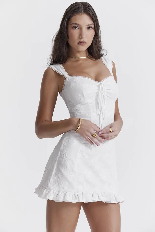 House Of CB OdessaWhite Embroidered Mini Dress White Women Mini Dresses