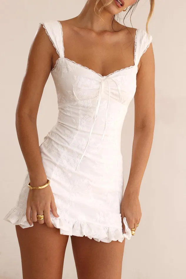 House Of CB OdessaWhite Embroidered Mini Dress White Women Mini Dresses