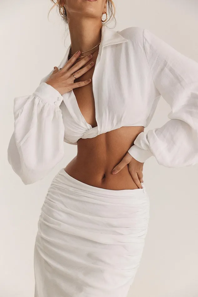 House Of CB PalmerWhite Plunge Blouson Top 8211 SALE White Women Tops