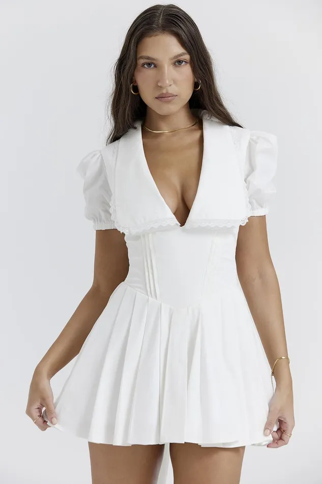 House Of CB PieraWhite Pleated Mini Dress White Women Mini Dresses