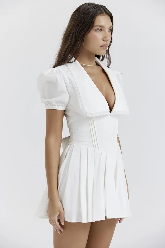 House Of CB PieraWhite Pleated Mini Dress White Women Mini Dresses