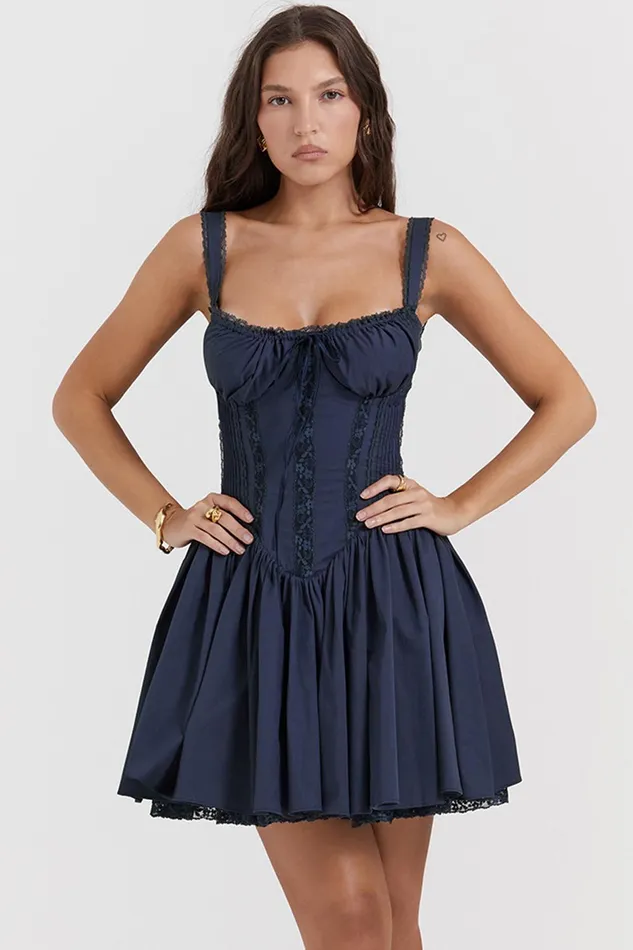 House Of CB PietraFrench Navy Corset Mini Dress French Women Corset Dresses