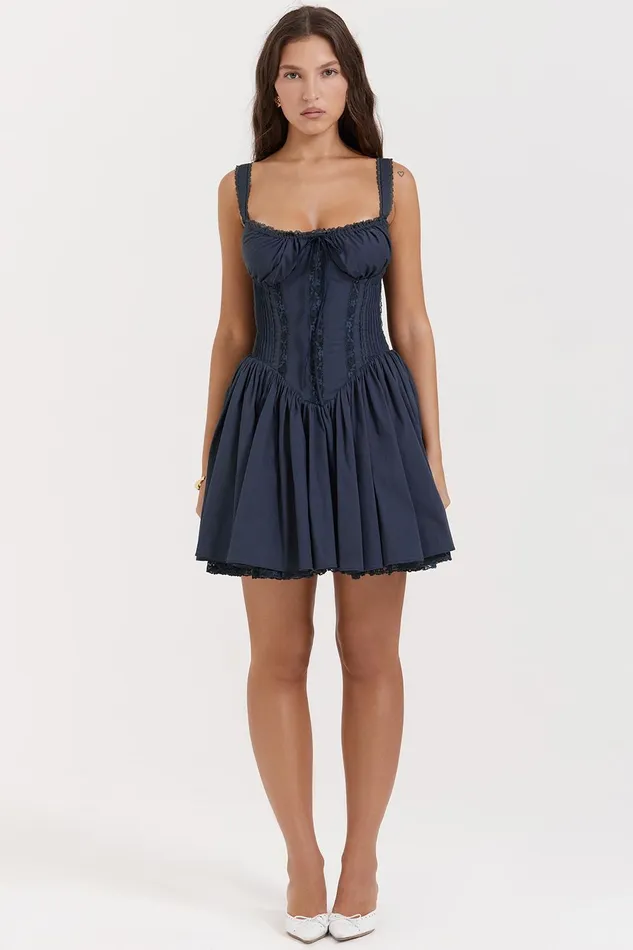House Of CB PietraFrench Navy Corset Mini Dress French Women Corset Dresses