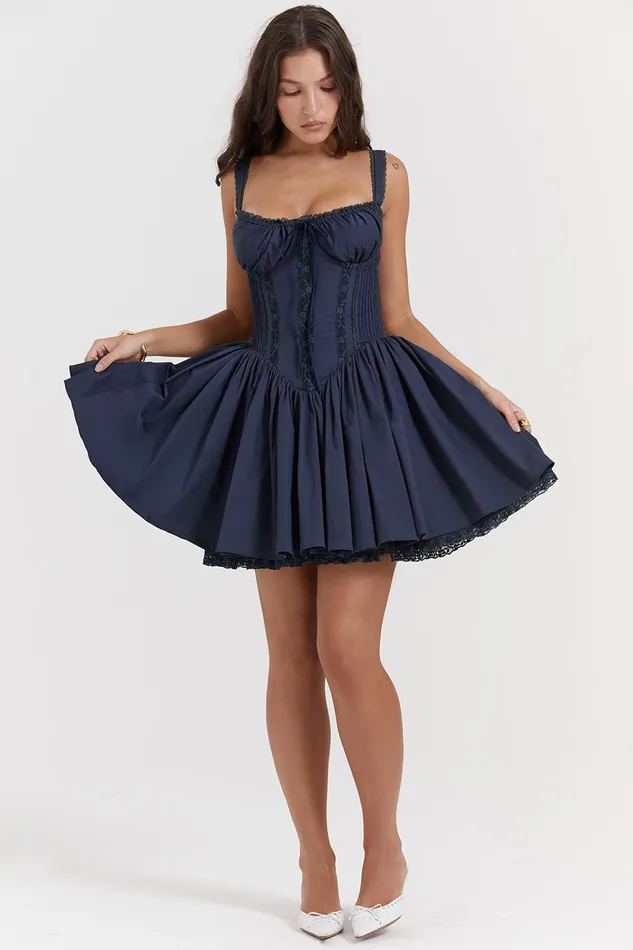 House Of CB PietraFrench Navy Corset Mini Dress French Women Corset Dresses