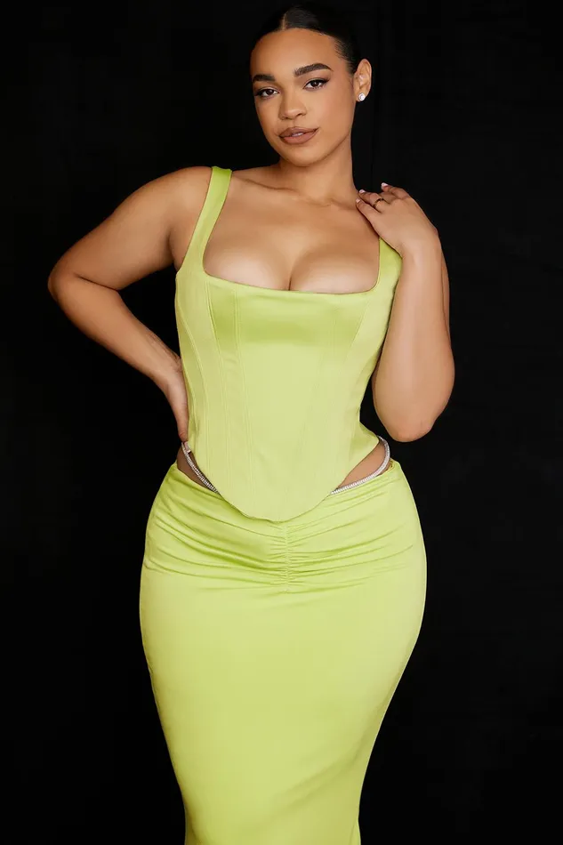 House Of CB RafaLime Satin Longline Corset Lime Women Corsets