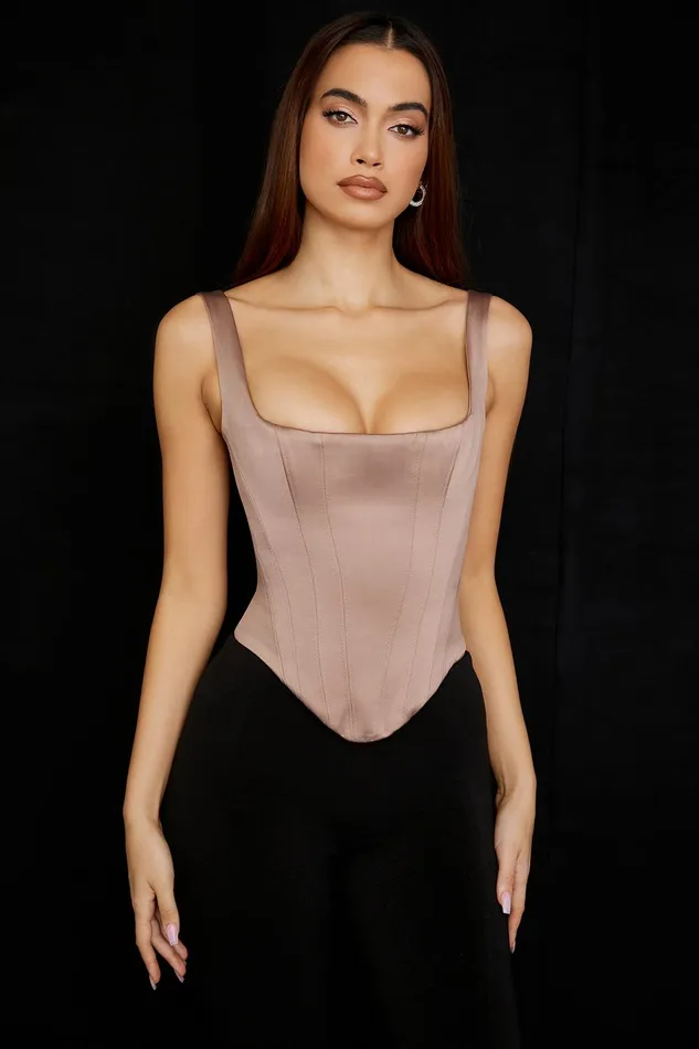 House Of CB RafaStone Satin Longline Corset Stone Women Corsets