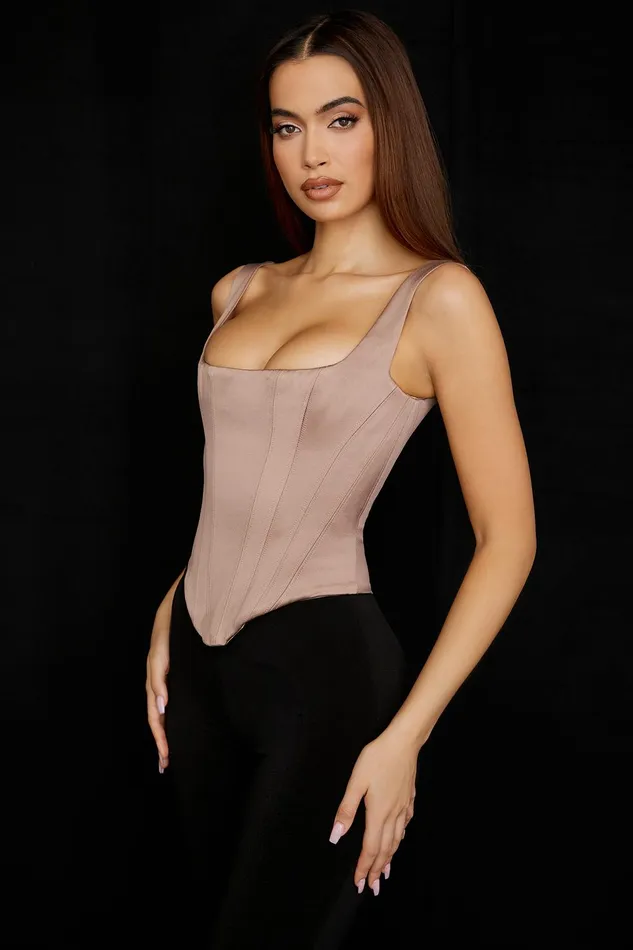 House Of CB RafaStone Satin Longline Corset Stone Women Corsets