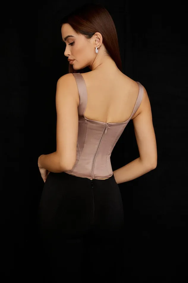 House Of CB RafaStone Satin Longline Corset Stone Women Corsets