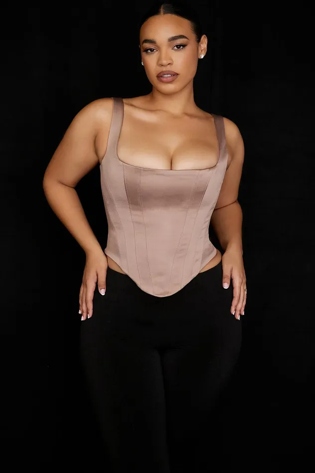House Of CB RafaStone Satin Longline Corset Stone Women Corsets
