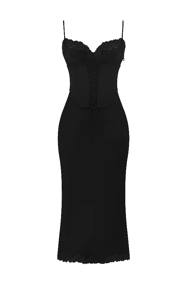 House Of CB SalmaBlack Satin Slip Dress 8211 SALE Black Women Corset Dresses