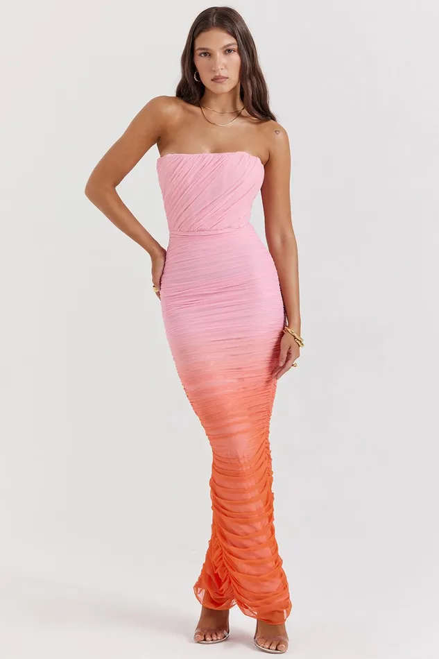 House Of CB SapphireOmbre Gathered Maxi Dress Ombre Women Maxi Dresses