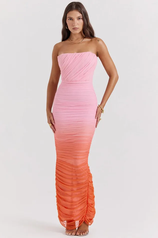 House Of CB SapphireOmbre Gathered Maxi Dress Ombre Women Maxi Dresses