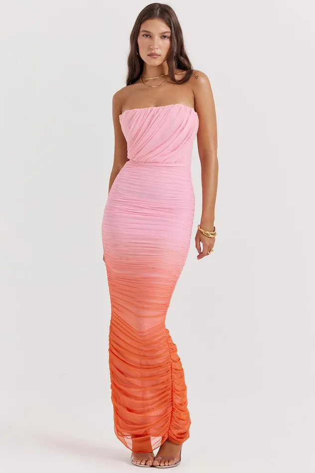 House Of CB SapphireOmbre Gathered Maxi Dress Ombre Women Maxi Dresses