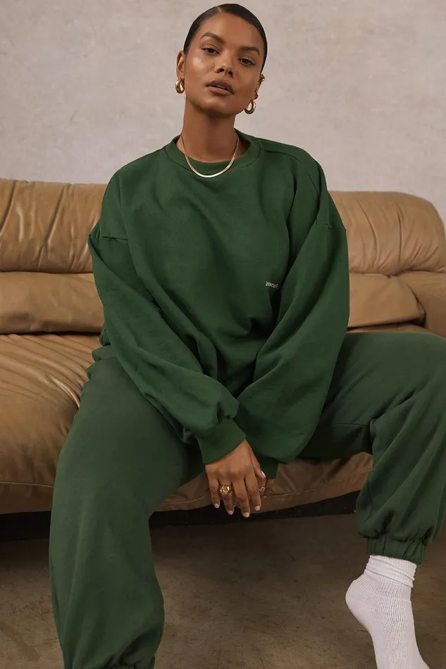 House Of CB SkyGreen Fleece Back Jogging Trousers Green Women Sweats