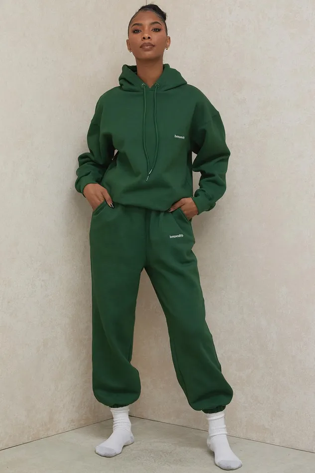 House Of CB SkyGreen Fleece Back Jogging Trousers Green Women Sweats