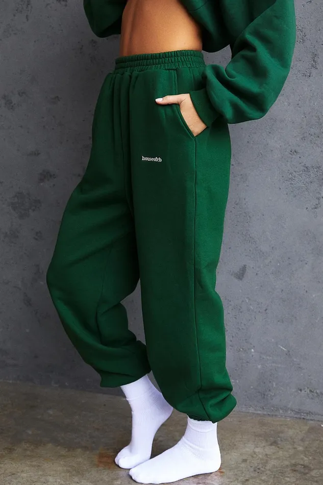House Of CB SkyGreen Fleece Back Jogging Trousers Green Women Sweats