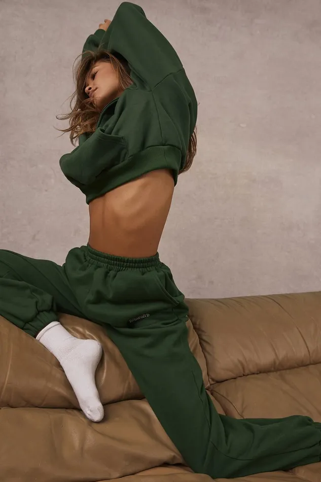 House Of CB SkyGreen Fleece Back Jogging Trousers Green Women Sweats