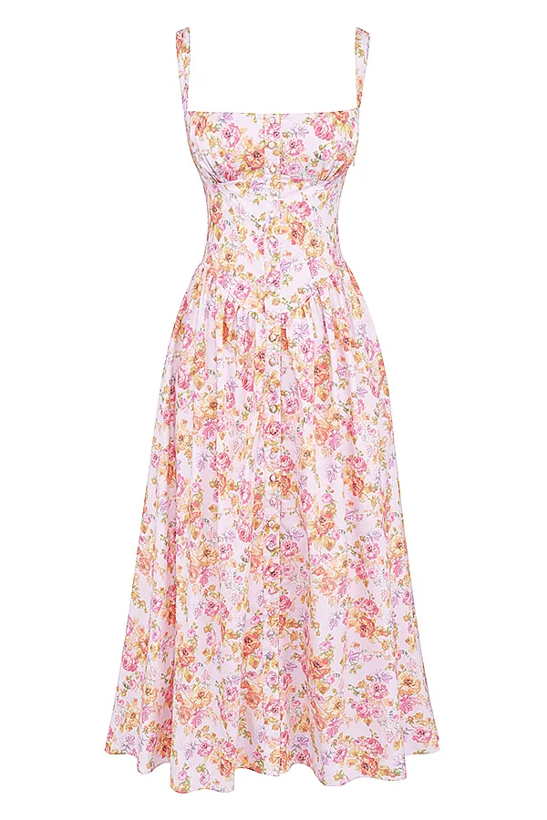 House Of CB TatianaPink Print Midi Sundress Pink Women Corset Dresses
