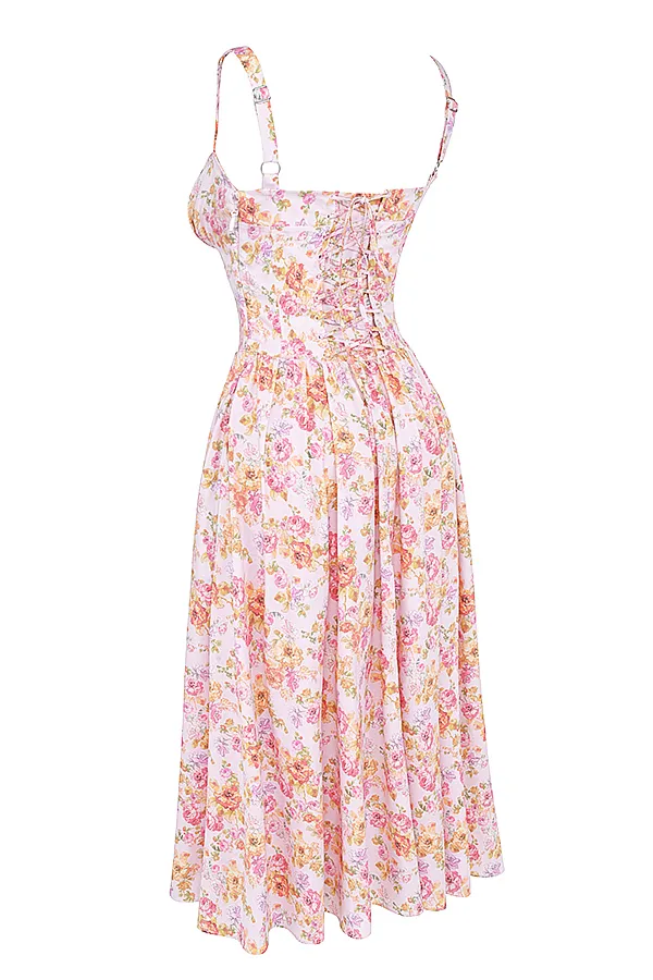 House Of CB TatianaPink Print Midi Sundress Pink Women Corset Dresses