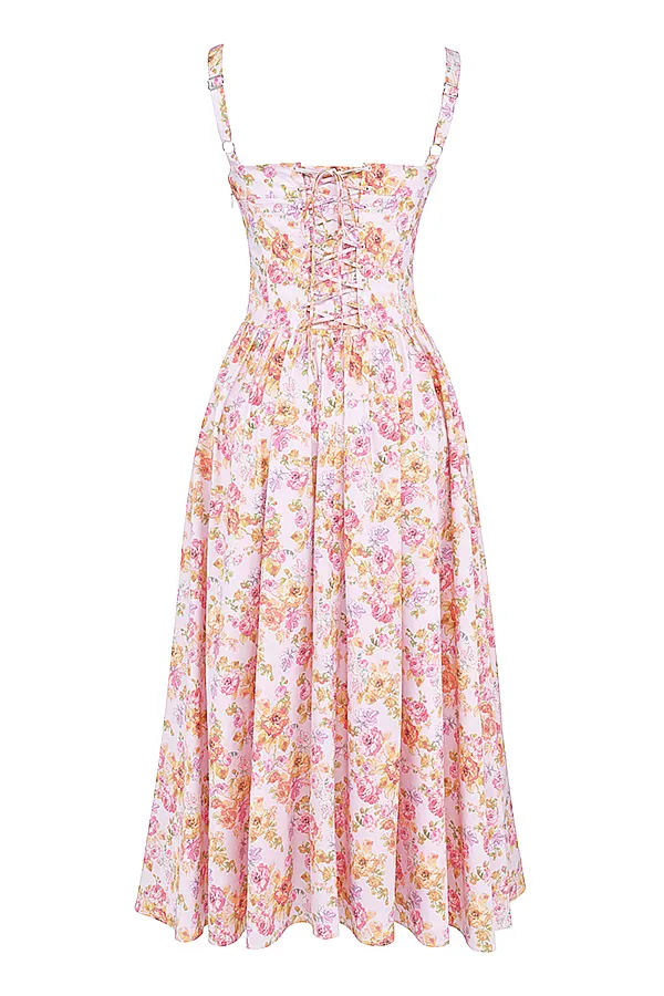 House Of CB TatianaPink Print Midi Sundress Pink Women Corset Dresses