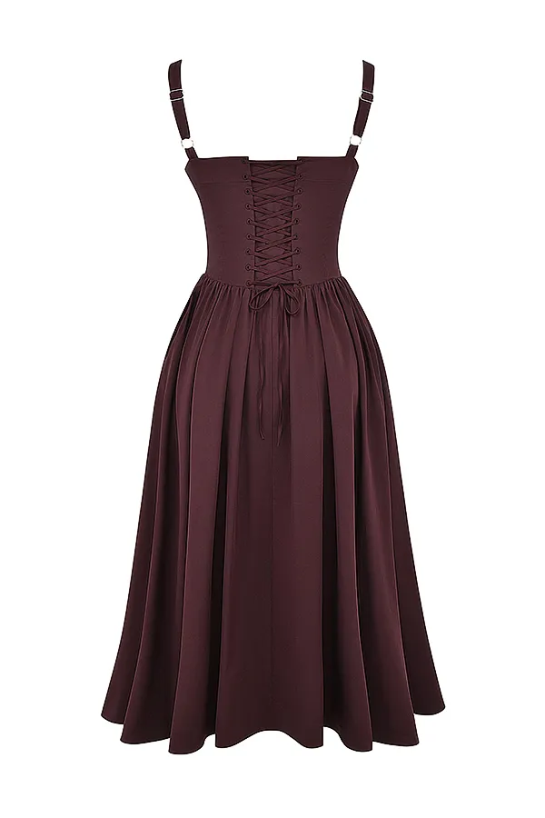 House Of CB TatianaRich Brown Midi Sundress Rich Women Corset Dresses
