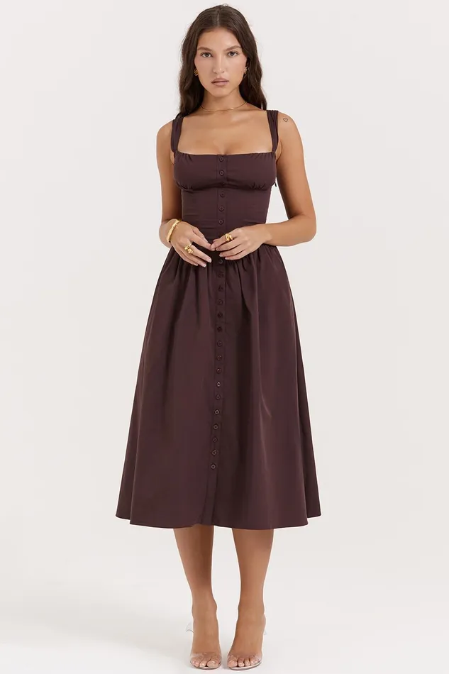 House Of CB TatianaRich Brown Midi Sundress Rich Women Corset Dresses