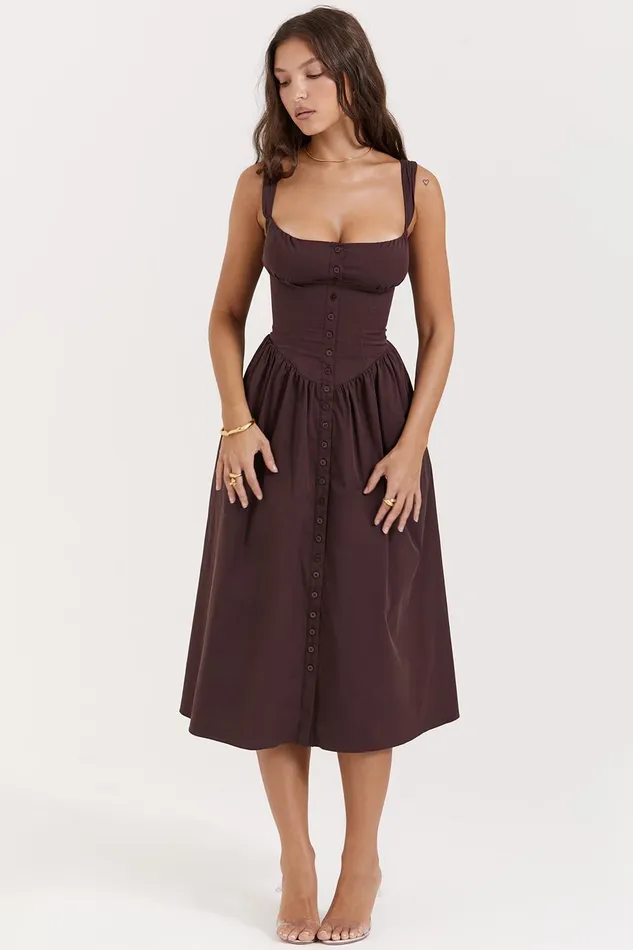 House Of CB TatianaRich Brown Midi Sundress Rich Women Corset Dresses