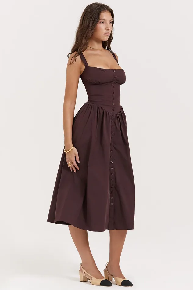 House Of CB TatianaRich Brown Midi Sundress Rich Women Corset Dresses