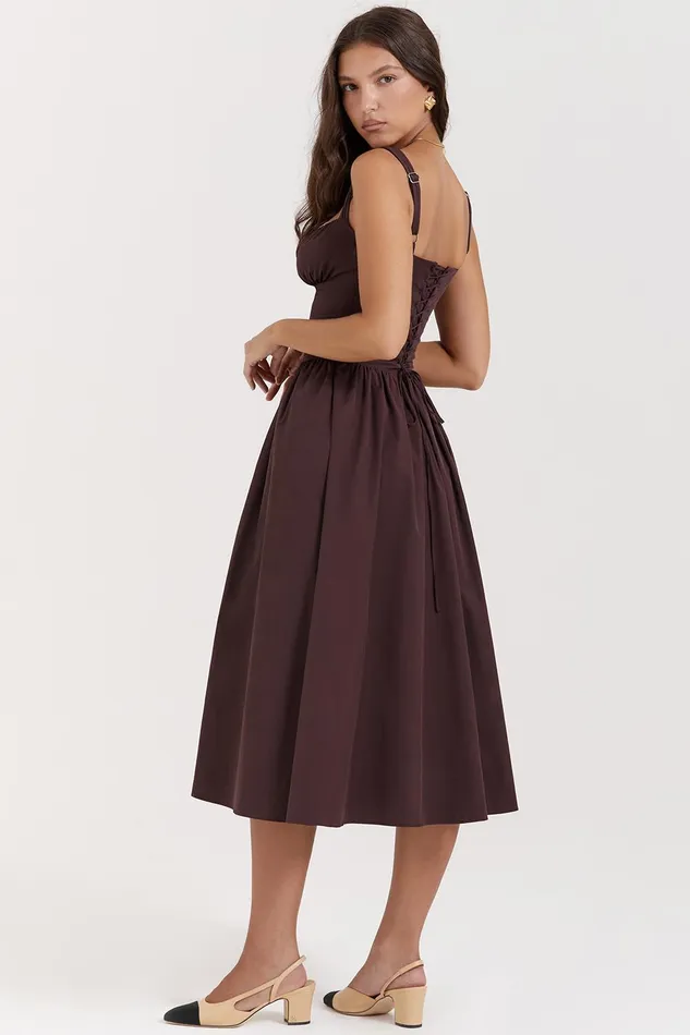 House Of CB TatianaRich Brown Midi Sundress Rich Women Corset Dresses