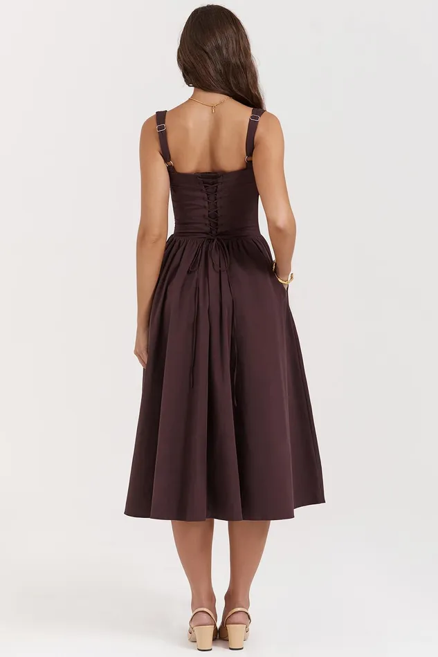 House Of CB TatianaRich Brown Midi Sundress Rich Women Corset Dresses