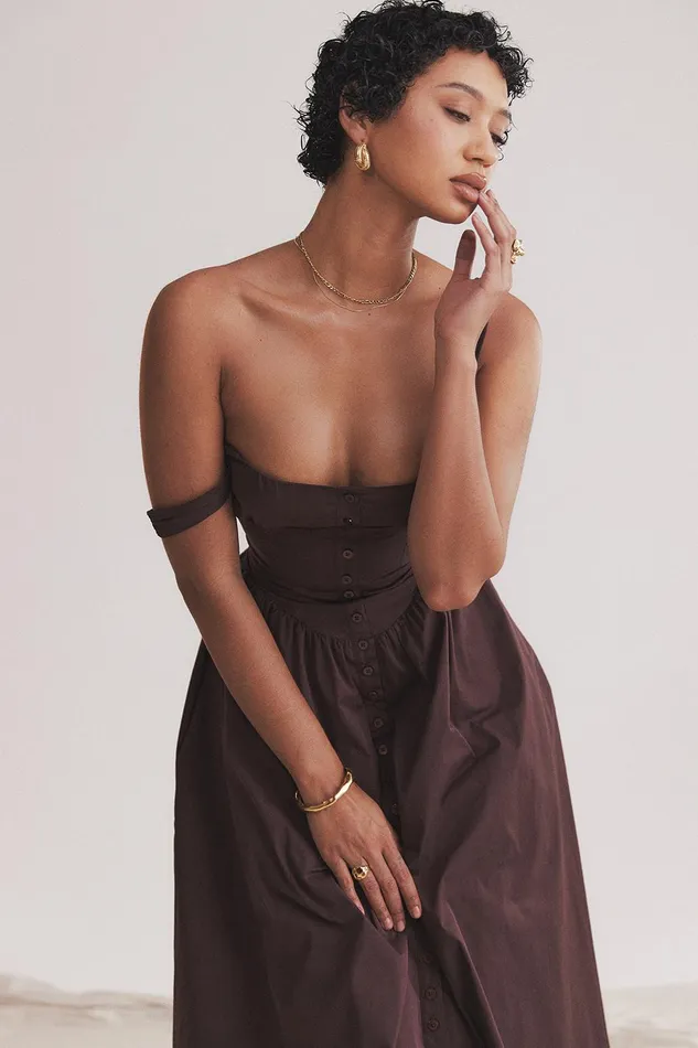 House Of CB TatianaRich Brown Midi Sundress Rich Women Corset Dresses