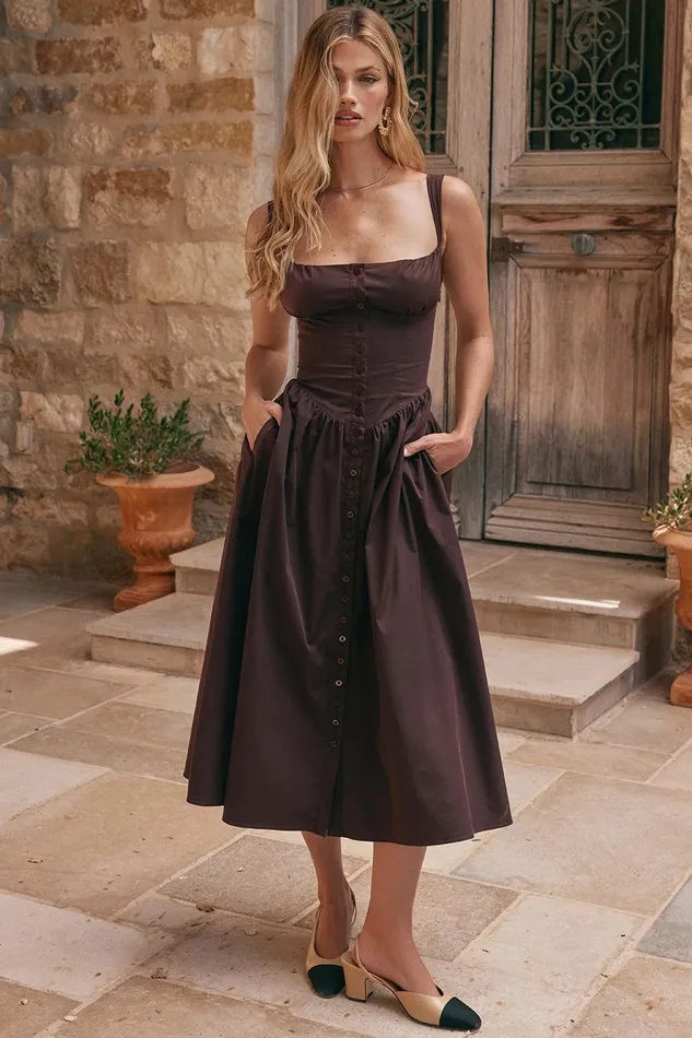 House Of CB TatianaRich Brown Midi Sundress Rich Women Corset Dresses