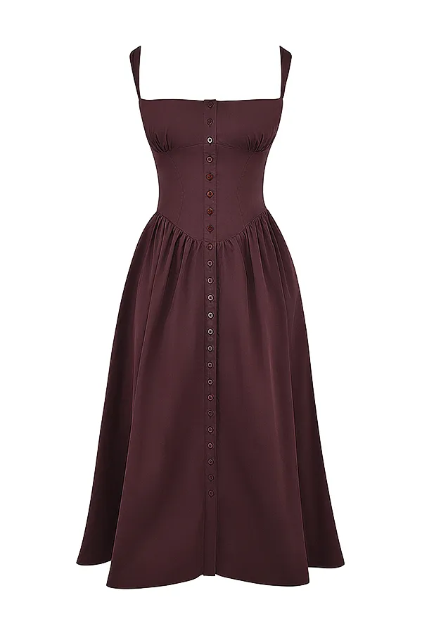House Of CB TatianaRich Brown Midi Sundress Rich Women Corset Dresses