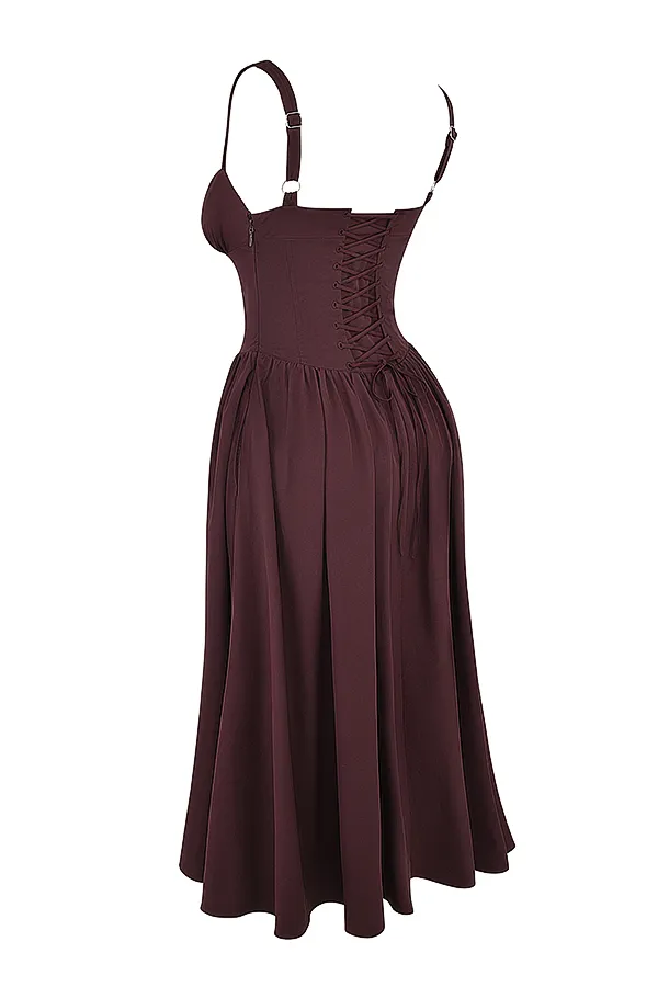 House Of CB TatianaRich Brown Midi Sundress Rich Women Corset Dresses