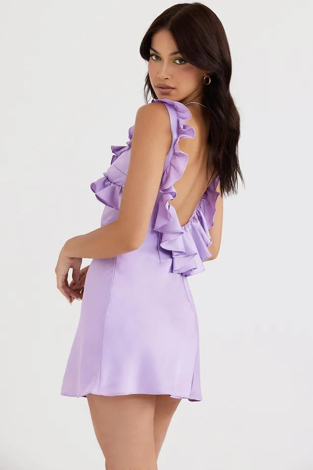 House Of CB TinkOrchid Satin Ruffle Mini Dress Orchid Women Mini Dresses