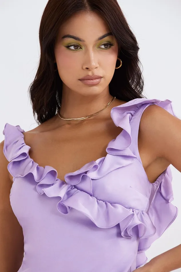 House Of CB TinkOrchid Satin Ruffle Mini Dress Orchid Women Mini Dresses