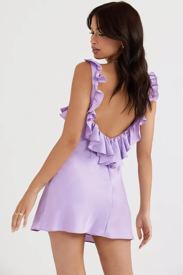 House Of CB TinkOrchid Satin Ruffle Mini Dress Orchid Women Mini Dresses