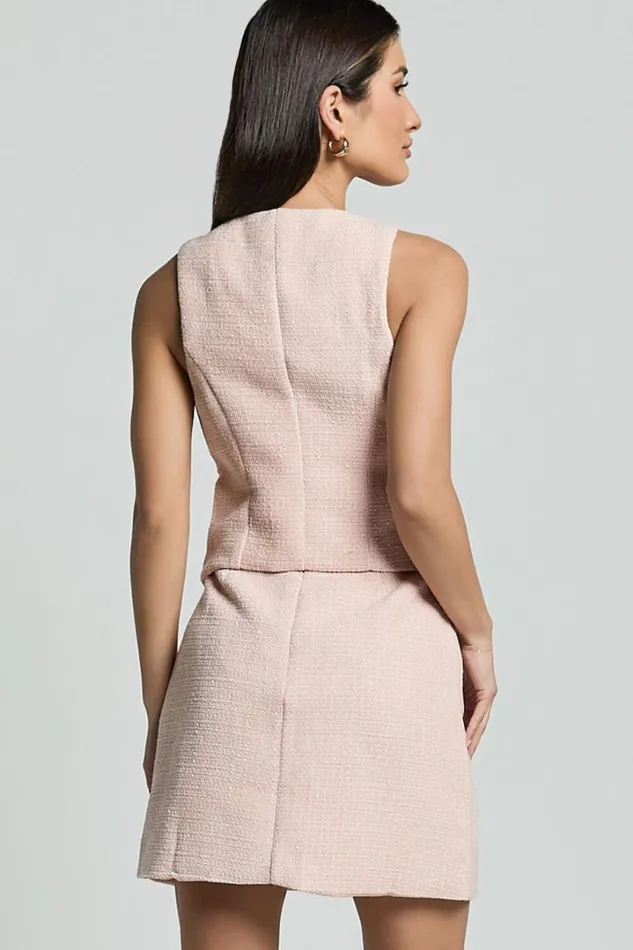 Iggy Vest 8211 Button Through Boucle Vest In Pink Women Showpo Tops