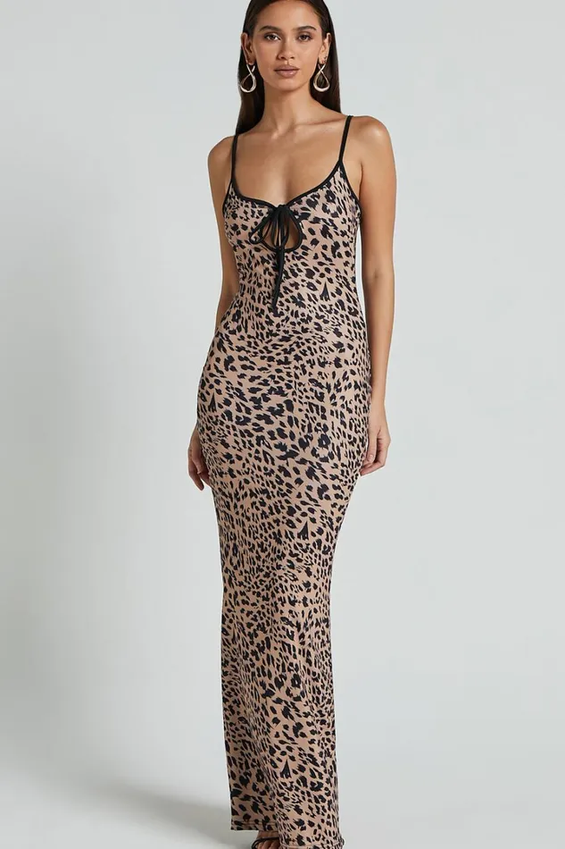 Isabel Midi Dress 8211 Slip Dress With Key Hole Detail In Leopard Women Showpo Dresses