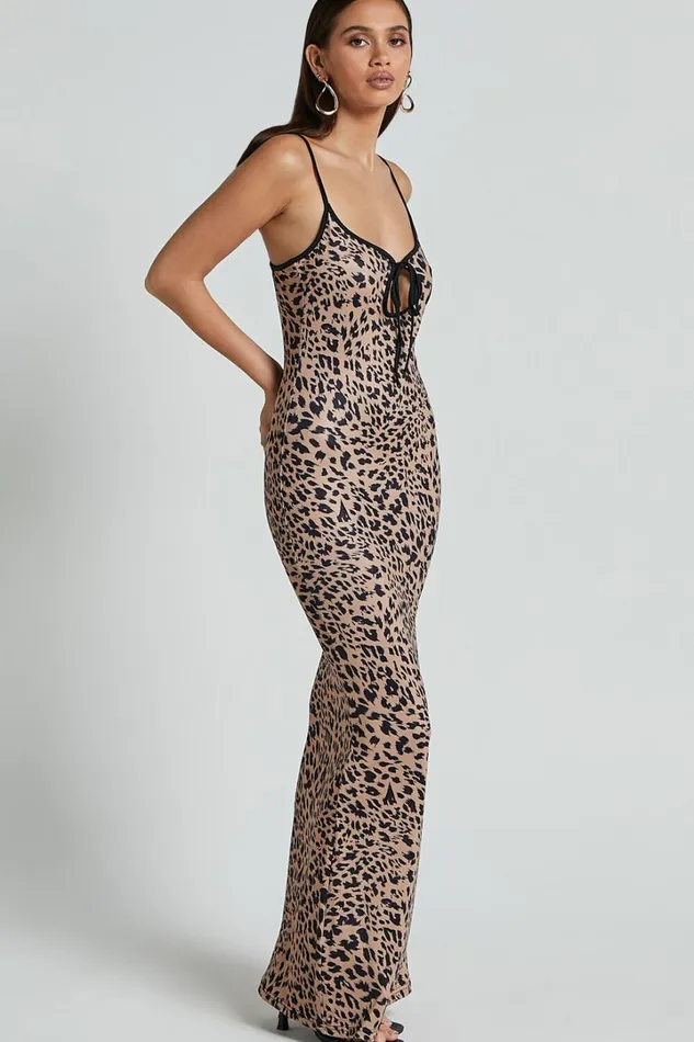 Isabel Midi Dress 8211 Slip Dress With Key Hole Detail In Leopard Women Showpo Dresses