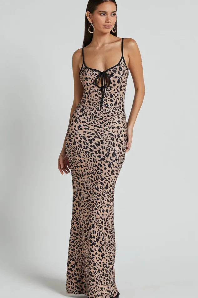 Isabel Midi Dress 8211 Slip Dress With Key Hole Detail In Leopard Women Showpo Dresses