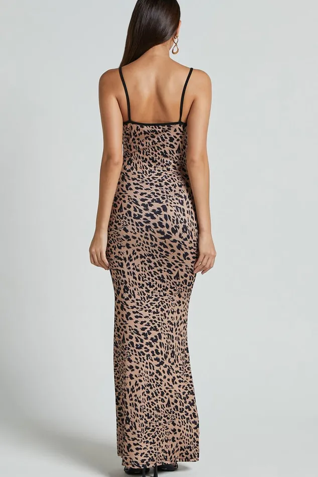 Isabel Midi Dress 8211 Slip Dress With Key Hole Detail In Leopard Women Showpo Dresses