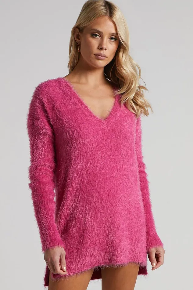 Ishani Sweater 8211 Oversized V Neck Sweater In Pink Women Showpo Sweaters and Cardigans
